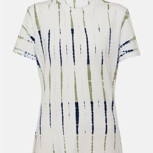 Proenza Schouler White Tee with Navy & Olive Tie-Dye Stripes